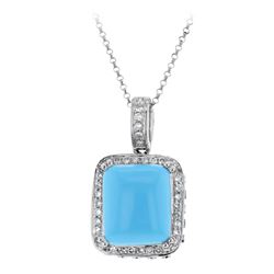 Natural 7.46 CTW Turquoise & Diamond Necklace 14K White Gold - REF-92N7Y