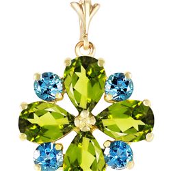 Genuine 2.43 ctw Peridot & Blue Topaz Necklace 14KT Yellow Gold - REF-29N7R