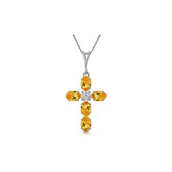 Genuine 1.88 ctw Citrine & Diamond Necklace 14KT White Gold - REF-39Z8N