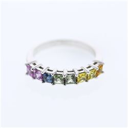 Natural 1.29 CTW Multi-Sapphire Band Ring W=3MM 14K Gold - REF-37N8Y