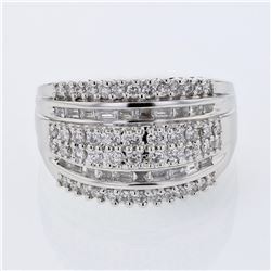 Natural 0.94 CTW Diamond & Baguette Ring 18K White Gold - REF-180T9X