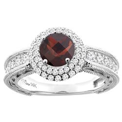 1.51 CTW Garnet & Diamond Ring 14K White Gold - REF-91X9M