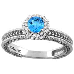 0.67 CTW Swiss Blue Topaz & Diamond Ring 14K White Gold - REF-53N3Y