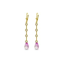 Genuine 6.12 ctw Pink Topaz & Diamond Earrings 14KT Yellow Gold - REF-52V9W