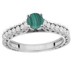 1.66 CTW Malachite & Diamond Ring 14K White Gold - REF-62V5R