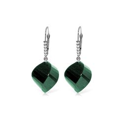 Genuine 30.65 ctw Green Sapphire Corundum & Diamond Earrings 14KT White Gold - REF-62F3Z