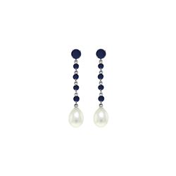 Genuine 10 ctw Sapphire & Pearl Earrings 14KT White Gold - REF-37R8P