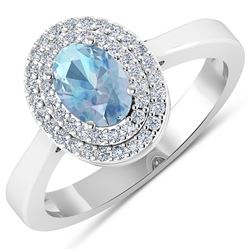 Natural 0.76 CTW Aquamarine & Diamond Ring 14K White Gold - REF-36X9K