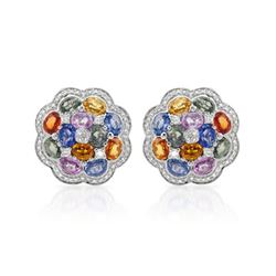 Natural 11.86 CTW Multi-Sapphire & Diamond Earrings W=8MM 14K Gold - REF-224N3Y