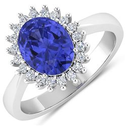 Natural 2.49 CTW Tanzanite & Diamond Ring 14K White Gold - REF-50R2F