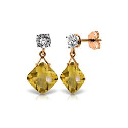 Genuine 17.56 ctw Citrine & Diamond Earrings 14KT Rose Gold - REF-48V3W