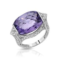 Natural 12.27 CTW Amethyst & Diamond Ring 18K White Gold - REF-142F2M