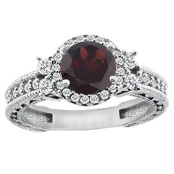 1.46 CTW Garnet & Diamond Ring 14K White Gold - REF-77M9A