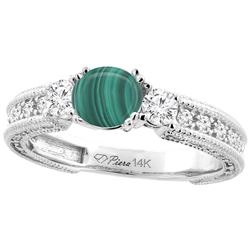 2.73 CTW Malachite & Diamond Ring 14K White Gold - REF-85R2H