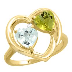 2.61 CTW Diamond, Aquamarine & Lemon Quartz Ring 10K Yellow Gold - REF-27V5R