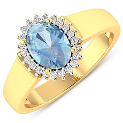 Natural 2.2 CTW Aquamarine & Diamond Ring 14K Yellow Gold - REF-45R6F