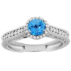 1.24 CTW Swiss Blue Topaz & Diamond Ring 14K White Gold - REF-57M4A