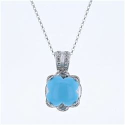 Natural 6.65 CTW Turquoise & Diamond Necklace 14K White Gold - REF-89F3M