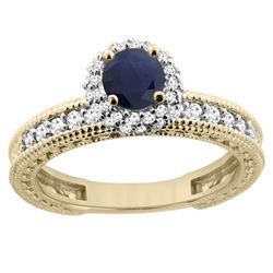 0.95 CTW Blue Sapphire & Diamond Ring 14K Yellow Gold - REF-76H5M