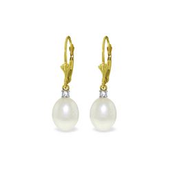 Genuine 8.1 ctw Pearl & Diamond Earrings 14KT Yellow Gold - REF-27M2T