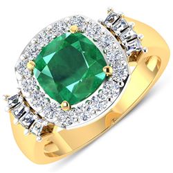 Natural 2.73 CTW Zambian Emerald & Diamond Ring 14K Yellow Gold - REF-125H3M