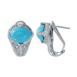 Natural 6.82 CTW Turquoise & Diamond Earrings 14K White Gold - REF-117F2M