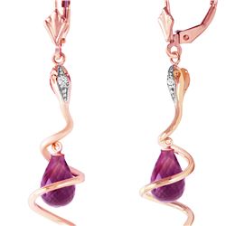 Genuine 4.56 ctw Amethyst & Diamond Earrings 14KT Rose Gold - REF-91A4K