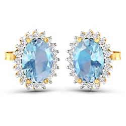 Natural 2.36 CTW Aquamarine & Diamond Earrings 14K Yellow Gold - REF-43K3W