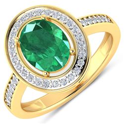 Natural 1.87 CTW Zambian Emerald & Diamond Ring 14K Yellow Gold - REF-81X8K