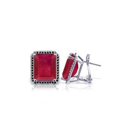 Genuine 14.9 ctw Ruby & Black Diamond Earrings 14KT White Gold - REF-201T5A