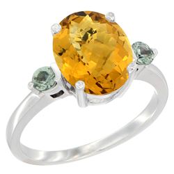 2.64 CTW Quartz & Green Sapphire Ring 10K White Gold - REF-23H7M