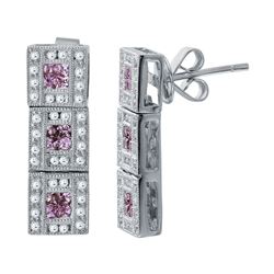 Natural 0.89 CTW Pink Sapphire & Diamond Earrings 18K White Gold - REF-91T8X