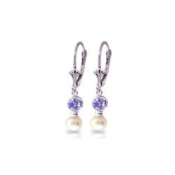 Genuine 5.2 ctw Tanzanite & Pearl Earrings 14KT White Gold - REF-41A4K