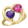 Image 1 : 2.61 CTW Diamond, Amethyst & London Blue Topaz Ring 10K Yellow Gold - REF-23R7H