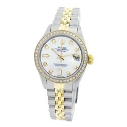 Rolex Pre-owned 26mm Womens Custom White Mother of Pearl Two Tone