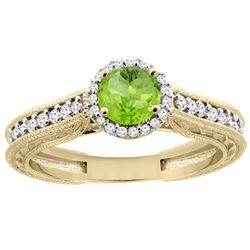 0.99 CTW Peridot & Diamond Ring 14K Yellow Gold - REF-57N2Y