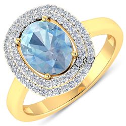 Natural 1.68 CTW Aquamarine & Diamond Ring 14K Yellow Gold - REF-58H9M