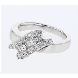 Natural 0.59 CTW Baguette & Diamond Ring 18K White Gold - REF-138T6X