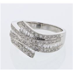 Natural 0.91 CTW Baguette & Diamond Ring 18K White Gold - REF-133N2Y
