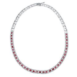 Natural 9.43 CTW Ruby & Diamond Necklace 14K White Gold - REF-461N7Y