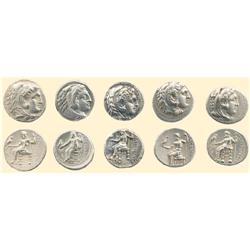 LOTS OF GREEK COINS - 5 ALEXANDER AR TETRADRACHMS