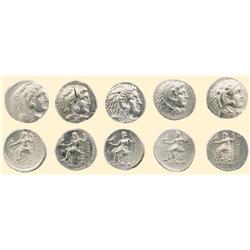 LOTS OF GREEK COINS - 5 ALEXANDER AR TETRADRACHMS