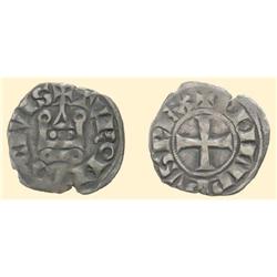 FRANCE COINS Denier tournois (1.27 g). Cross / Castle. Duples