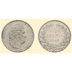 FRANCE COINS 5 Francs 1848 (25.07 g), Paris. Head right / Arm