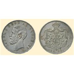 ROMANIA COINS 5 LEI 1885, silver (24.95 g), Bucharest. CAROL