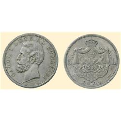 ROMANIA COINS 5 LEI 1901, silver (25 g), Hamburg. CAROL I REG