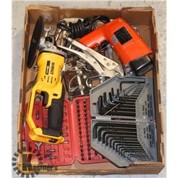 LARGE FLAT OF ASSORTED TOOLS INCLUDING DEWALT