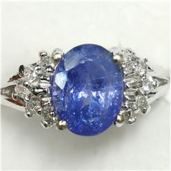 14K WHITE GOLD TANZANITE(1.9CT) DIAMOND(0.2CT)