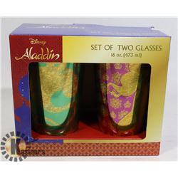 NEW DISNEY ALADDIN 2PC 16-OZ GLASSES SET