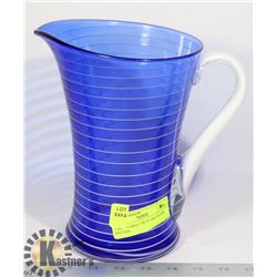 LARGE COBALT BLUE ART GLASS PITCHER